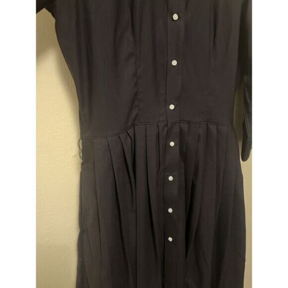 ANN MASHBURN Shirtwaist Midi Dress Black Cotton Button‎ Up Women's Size L No Tie - Picture 6 of 11